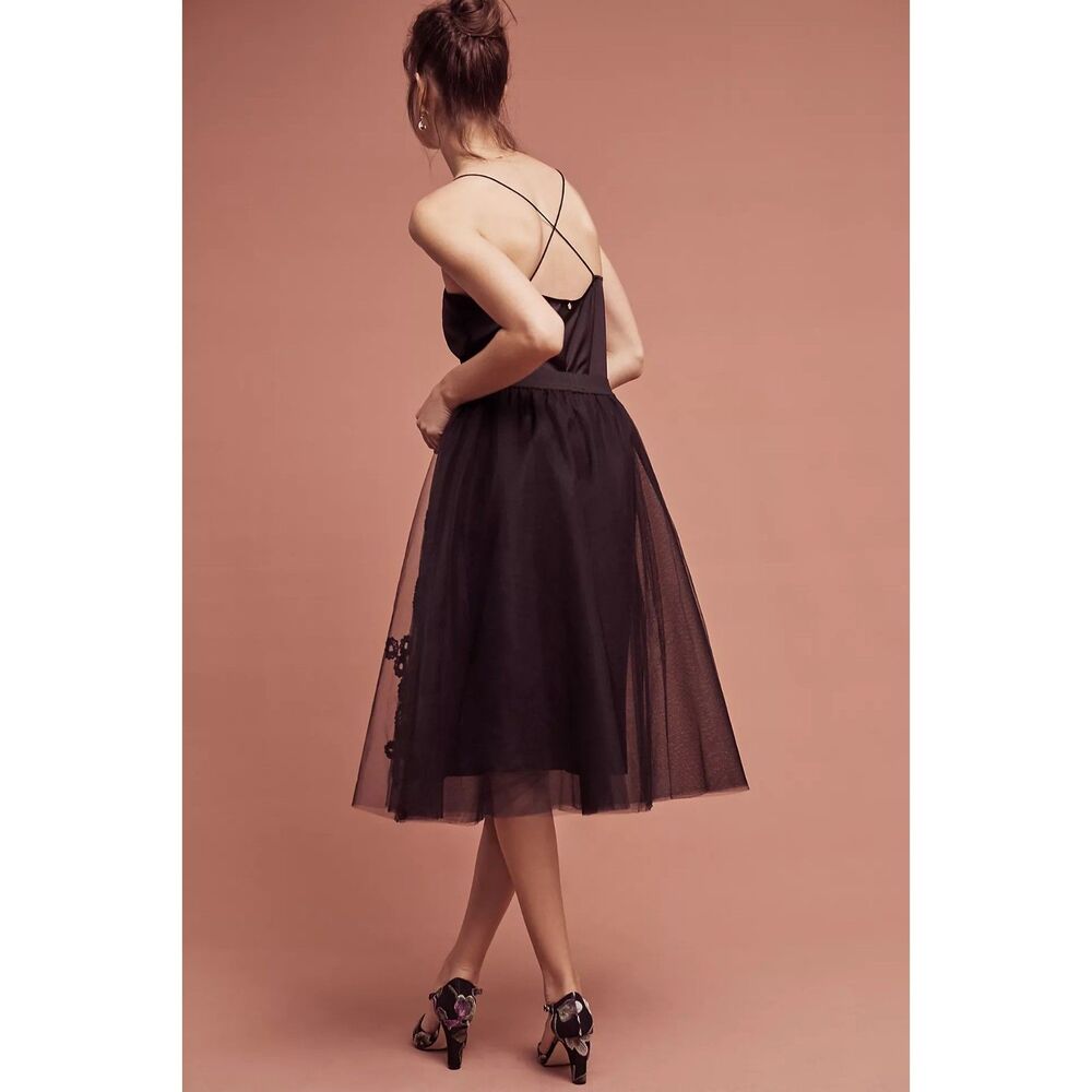 Anthropologie Maeve Fleurs du Nuit Embroidered Tulle Skirt Black Size Small EUC - Picture 5 of 13